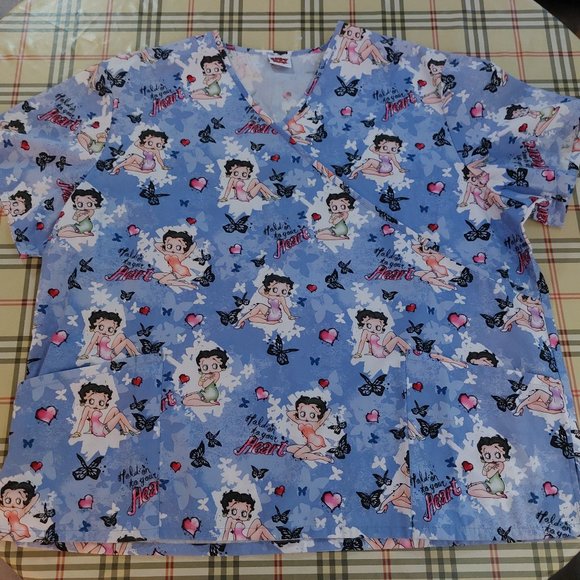 Betty Boop Scubs Scrub Top Nurse Caregiver PSW Size L XL XXL Plus ADD ON ONLY - Picture 1 of 4